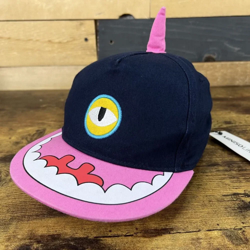 Miniso Life Japan Monster Eye Baseball Hat Pink Brim Mouth Teeth Snapback Hat